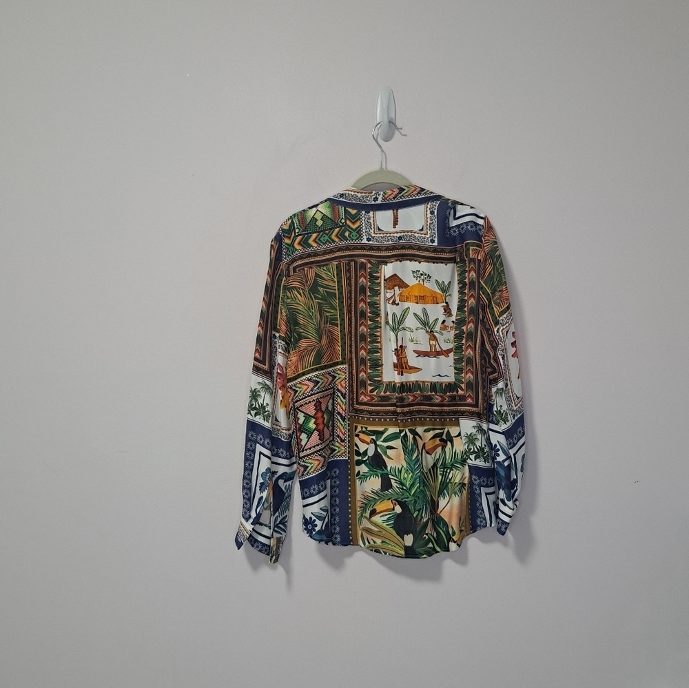 Farm Rio Tropical Mixed Scarves Button Down Small NWOT - Picture 6 of 9